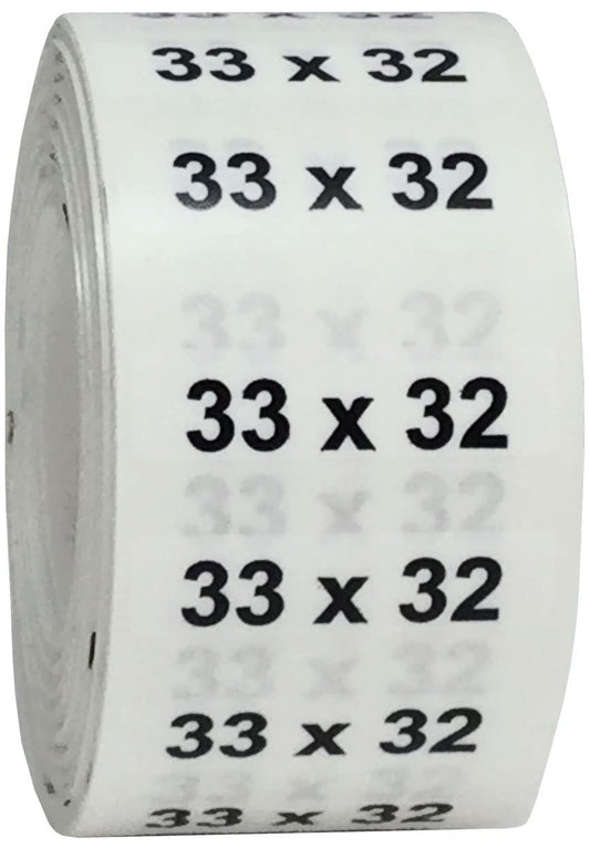 33 x 32 Men's Pants Clothing Size Strip Labels 1.25 x 5 125 Total Stickers 33 X 32