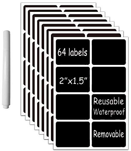Chalkboard Vinyl Labels- 64 Premium Reusable Chalk Stickers Removable Waterproof Blackboard Label for Mason Jars, Parties, Craft Rooms, Weddings