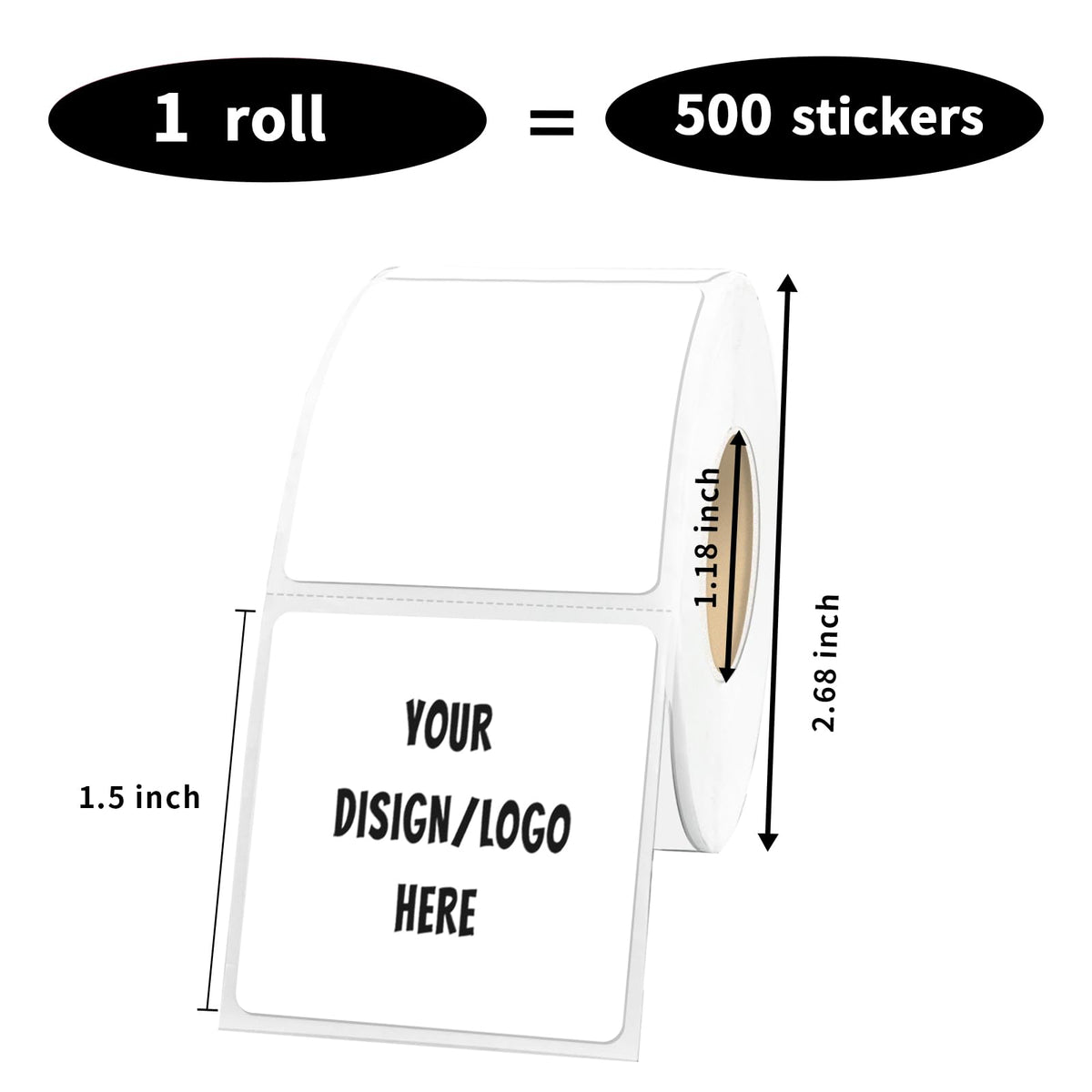 1.5"x1.5" White Square Thermal Label Stickers,Self-Adhesive Square Direct Thermal Labels,500 Sheets with Perforation Line in ROLL 1.5×1.5 inch