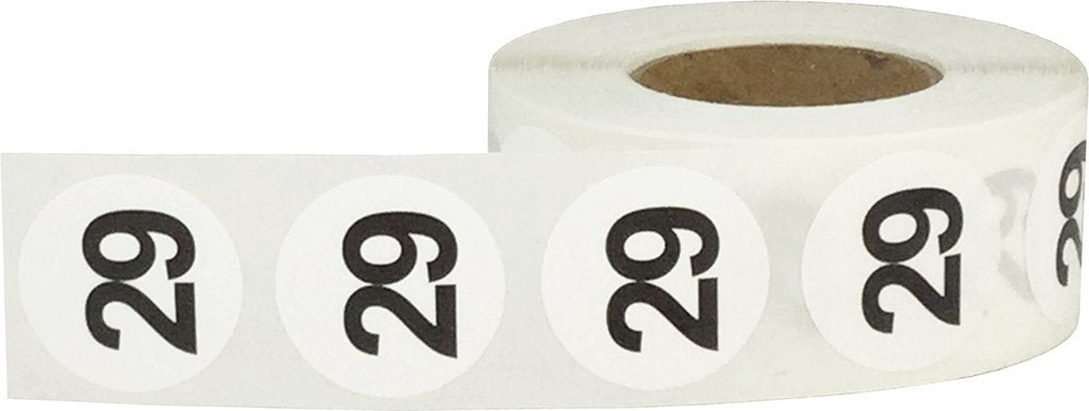 White with Black Number 29 Circle Dot Stickers, 3/4 Inch Round, 500 Labels on a Roll #29