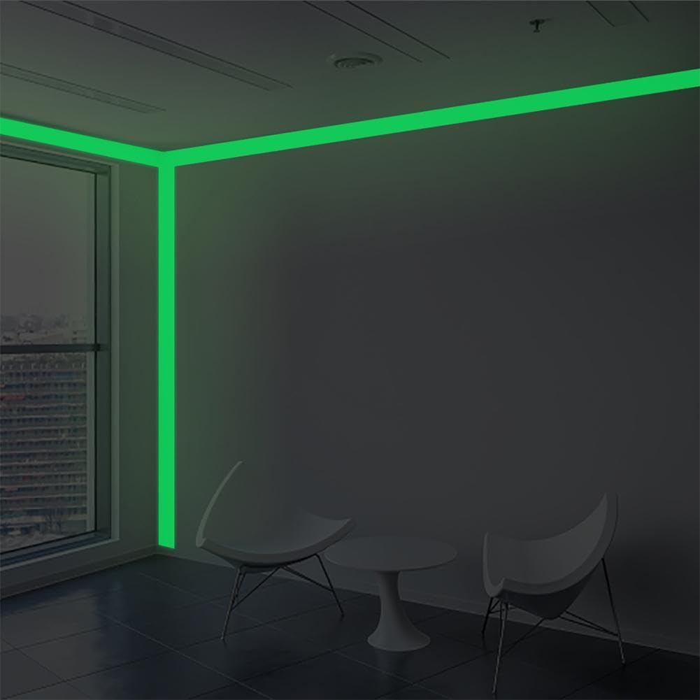 Jinshining 1pc Glow in The Dark Tape,Long-Lasting Bright Fluorescent Glow Tape,Luminescent Emergency Tape Safety Egress Markers Stairs,Walls,Steps,Exit Sign,Strong Adhesive,Hardware