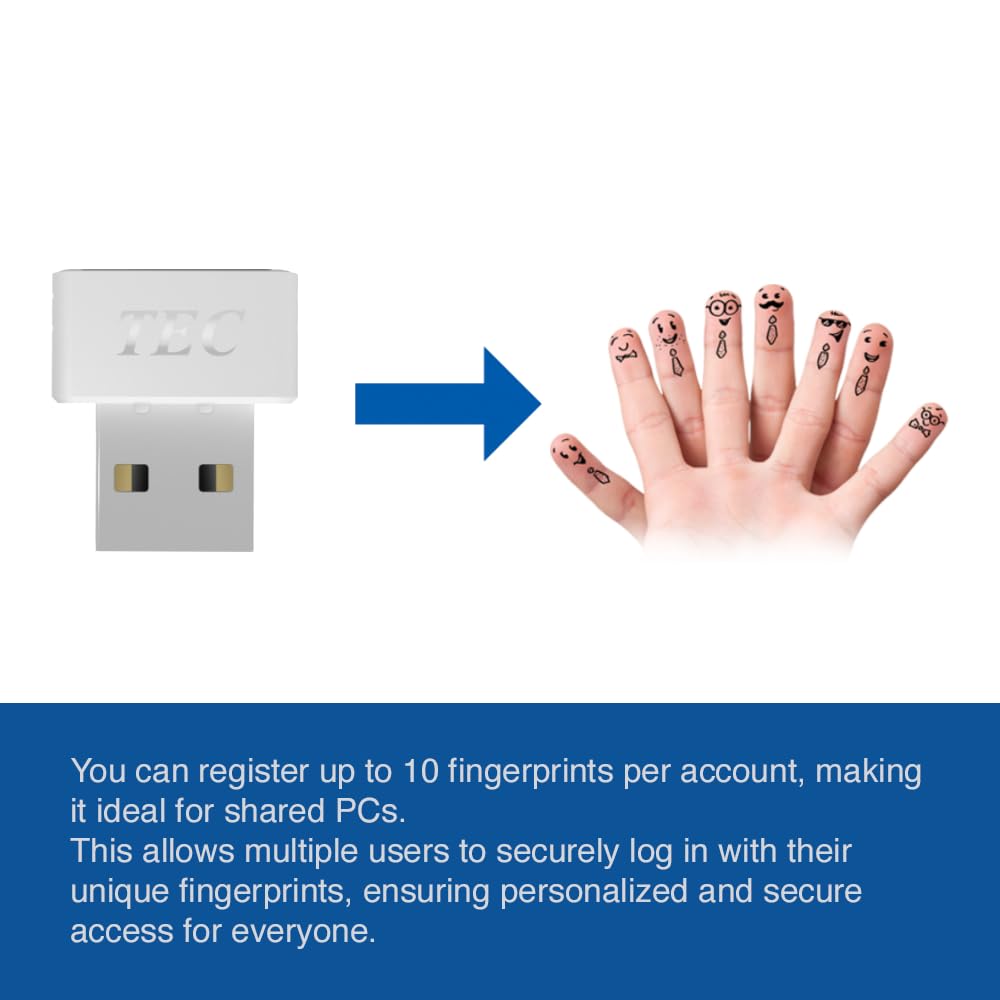TEC SecureTouch TE-FPA4-MC USB Fingerprint Reader with ESS Enhanced Sign-in Security – Match-On-Chip Encryption, 360° Biometric Sensor, 0.23s Fast Login, Password-Free Windows Hello PC Sign-in