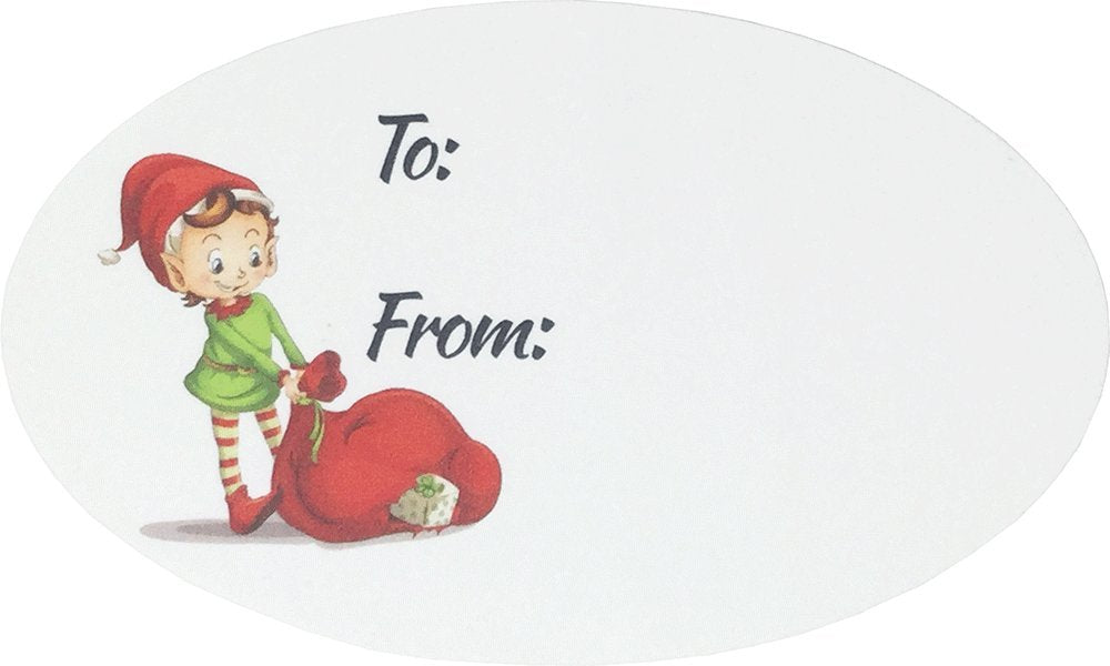 Elf Presents Gifts Tags Christmas Holiday to from Labels 1 1/2 x 2 1/2 Inch 25 Total Stickers