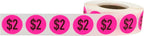 $2 Price Stickers Fluorescent Pink .75 Inch Round Circle Dots 500 Total Adhesive Stickers $2