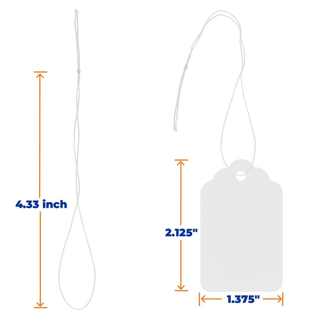 1000Pcs Price Tags with String Attached, 1 3/8" x 2 1/8" White - Smooth Surface 1000pcs - 1.375" x 2.125"