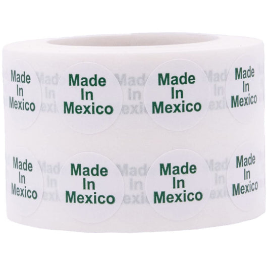 White with Green Made in Mexico Circle Dot Stickers, 1/2 Inch Round, 1000 Labels on a Roll