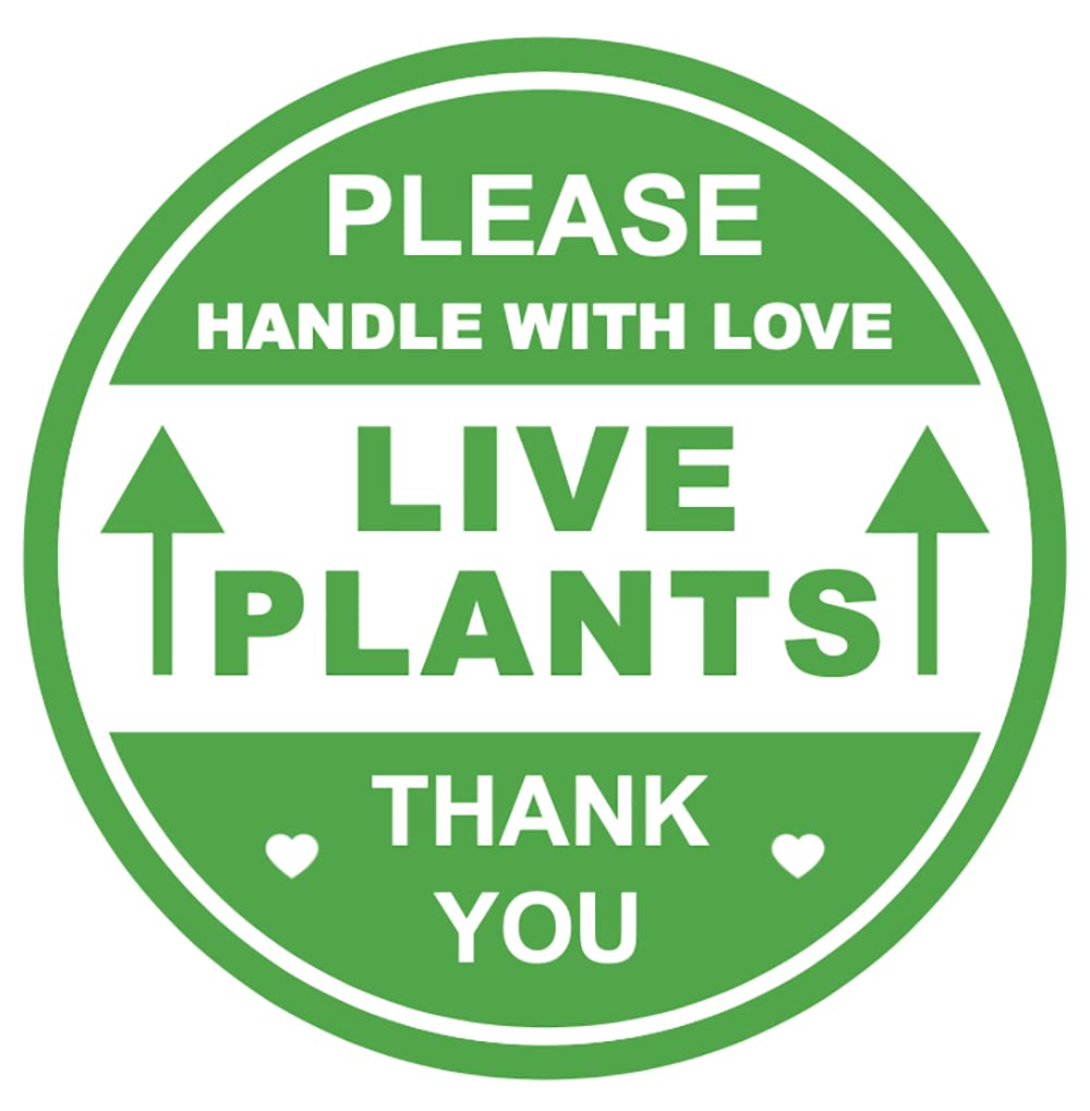 2 inch 300 PCS Green Live Plants Handle with Love Labels Waterproof Stickers Shipping Mailing Cartons Envelops Adhesive Labels