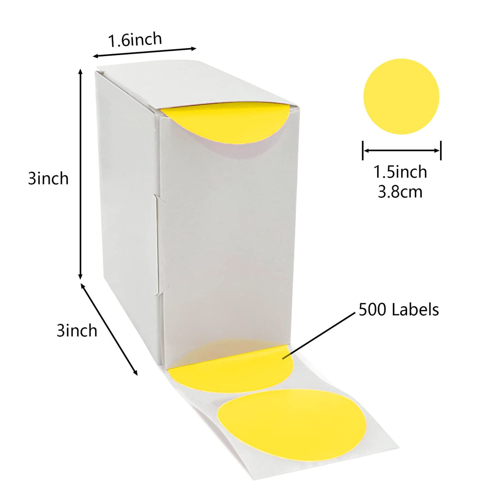 Yellow Circle Round Stickers 1.5 Inch Vinyl Dot Labels Roll 500 Pcs Yellow 1.5" Diameter