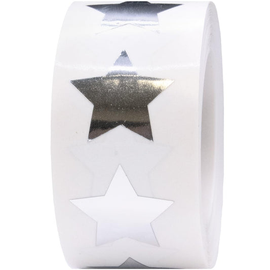 Metallic Silver Star Stickers, 3/4 Inch, 500 Metallic Plastic Labels per Roll - Perfect for Rewards, Decorations, and Crafts in Schools, Offices, and Home Use Metallic Silver