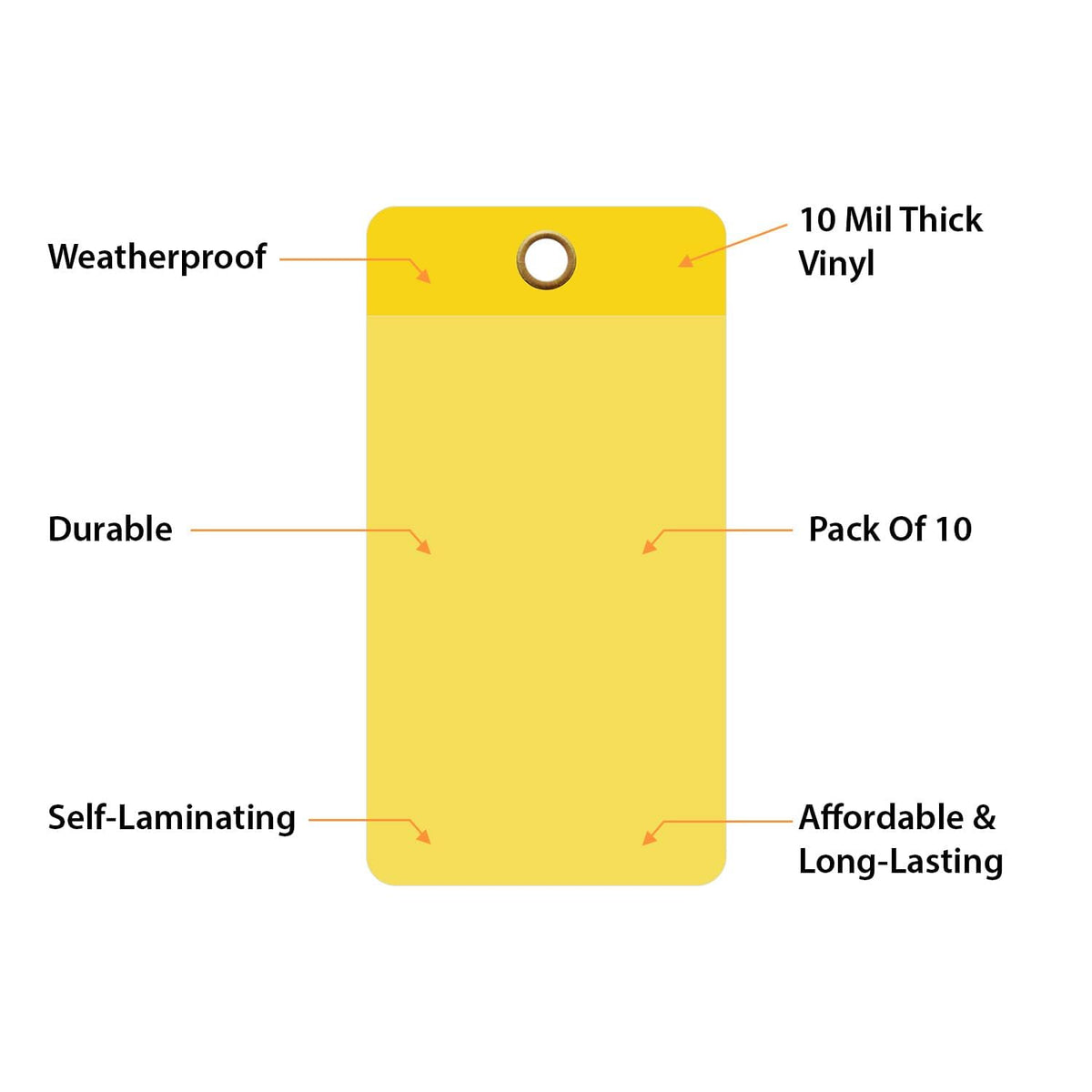 SmartSign (Pack of 25) 2.25 x 4.25 inch Blank Yellow Writeable Self-Laminating Tags, 10 mil Thick Vinyl with Clear Polyester Flap