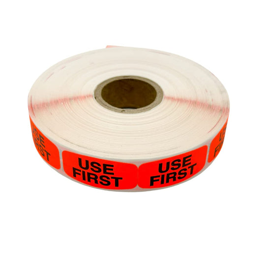 Bright Orange 'Use First' Sticker Labels - High-Contrast, High-Adhesive, Restaurants and Other Stores - 1000 Count Roll of 1 1/2" x 5/8" Size Stickers 625 x 1.25 inch