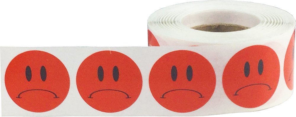 Sad Face Stickers, 1 Inch Round Adhesive Labels, 500 Total Smile Reaction Stickers on a Roll for Teachers, Behavior Charts, and Motivation – Made in the USA
