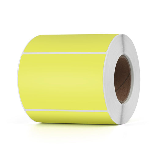 Yellow Direct Thermal Labels Vinyl 3 × 2 Inch Self-Adhesive Rectangle Stickers Roll Waterproof Printer Decals Name Tag for QR Code DIY Office Address 500 PCS Yellow