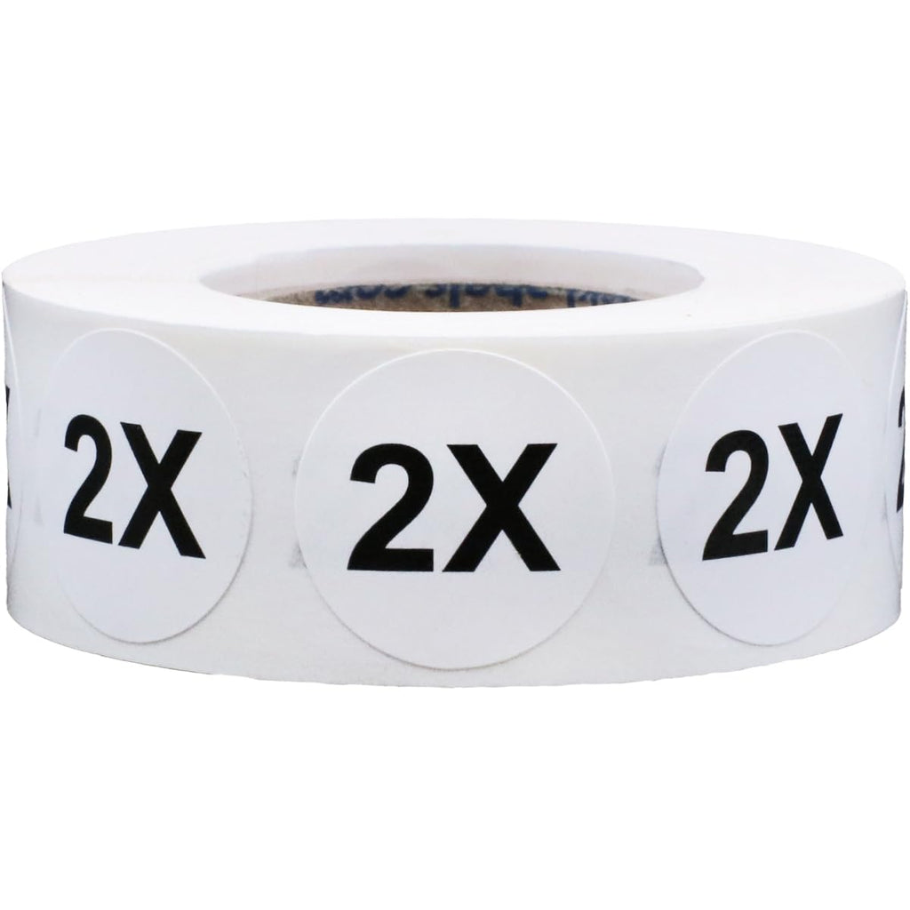 White Circle 2X Clothing Size Stickers - 3/4 Inch Round, 500 Adhesive Labels Per Roll for Retail Apparel, Clothing Organization, and Inventory - Made in The USA