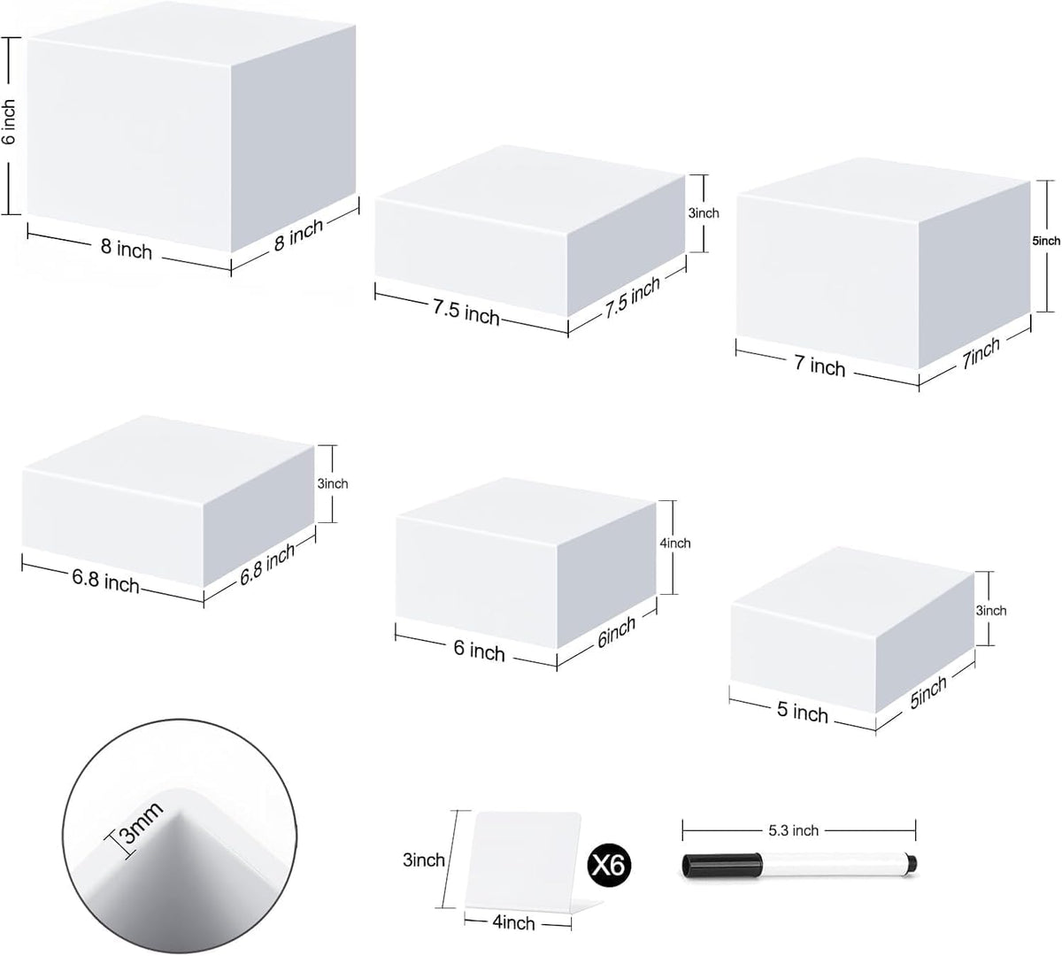 6 Pcs Acrylic Buffet Risers and Stand Food Risers with Mini Sign and Marker