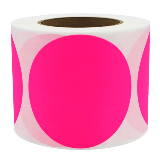 InStockLabels.com Fluorescent Pink Color Coding Labels for Organizing Inventory 4 Inch Round Circle Dots 500 Total Adhesive Stickers On A Roll