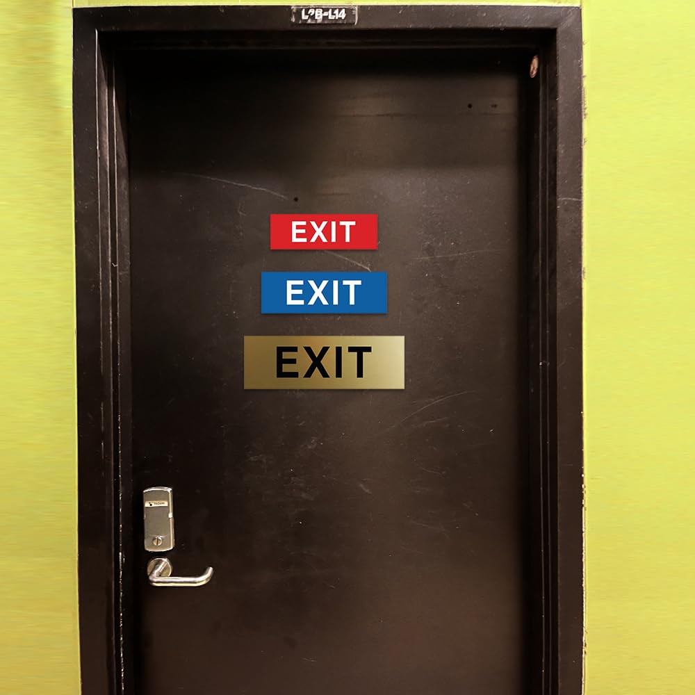 All Quality Basic Exit Wall or Door Sign - Simple & Clear To Ensure Safety | Easy to Install - Brushed Gold - Large (2 Pack) 3" x 9" - Large 2 Pack