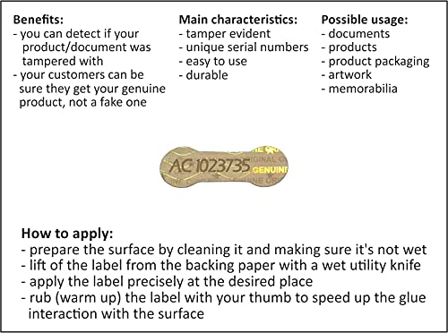 1000 pcs Gold Security Hologram Labels 0.78 x 0.27 inches, Void Warranty Stickers Tamper evident Seals Dogbone with Serial Numbers