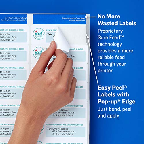 Avery Easy Peel Printable Address Labels with Sure Feed, 1" x 4", White, 500 Blank Mailing Labels (08161) 500 labels