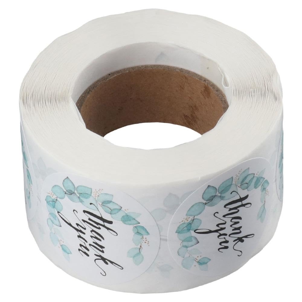 dohobby 500Pcs Blue Turquoise Pattern Thank You Label Stickers, 1.5 Inch Self Adhesive Roll Sticker for Small Business,Party