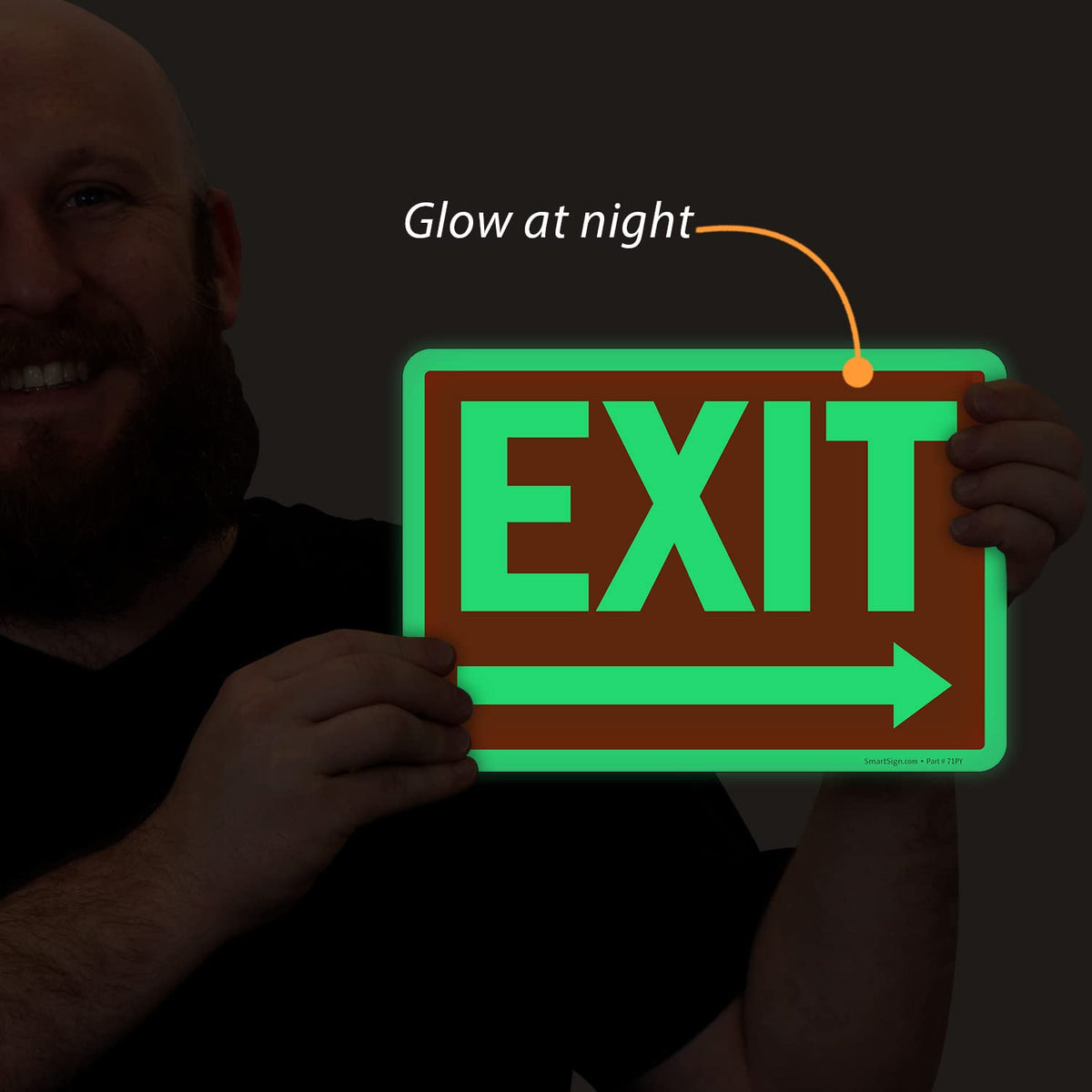 SmartSign Exit Sign Label with Right Arrow | 7" x 10" Laminated Vinyl Sticker Glow in Dark/Night 7" x 10" Glow-in-The-Dark Vinyl Label