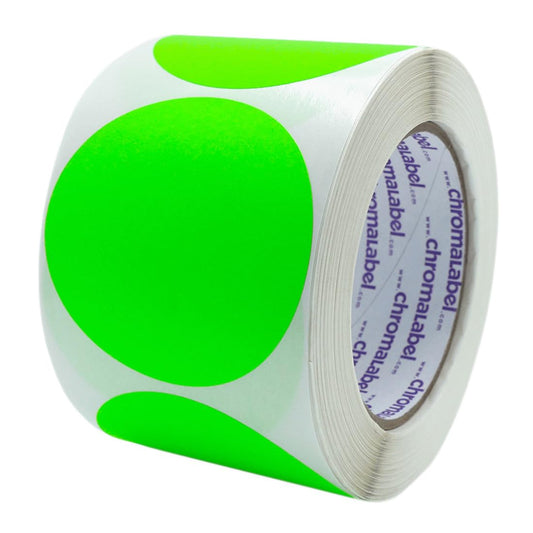 ChromaLabel 3 Inch Round Sticker Labels, High Visibility Removable Stickers Label, Easy to Write On Color Coding Labels - 500 Sticky Dots per Roll, Matte Finish Fluorescent Green Dot Stickers 3"