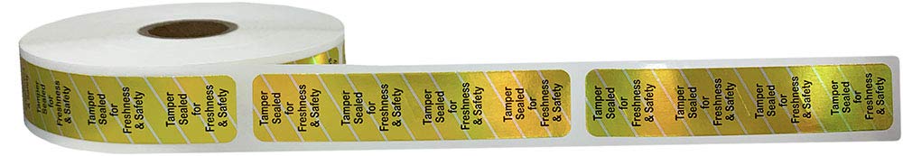 InStockLabels 500 Metallic Gold Tamper-Evident Food Seal Stickers, Labels for Food Containers (0.75 Inches x 3.5 Inches)