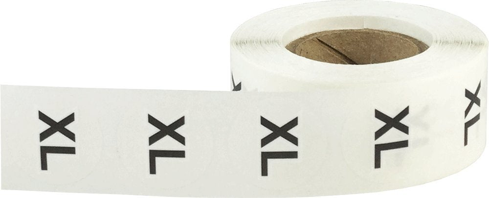Clear Circle Extra Large XL Clothing Size Stickers - 3/4 Inch Round, 500 Clear Plastic Adhesive Labels Per Roll for Retail Apparel, Clothing Organization, and Inventory - Made in The USA