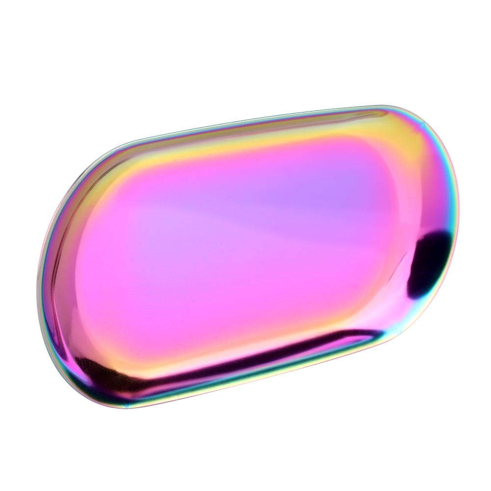 Fdit Nordic Storage Tray Cosmetics Jewelry Stainless Steel Cake Plate for Home Kitchen(Rainbow S)