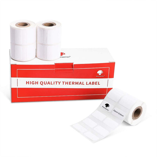 Phomemo 3 Roll 3/4" X 3/8"(20x10mm) Multi-Purpose White Self-Adhesive Label Paper for Phomemo M200/M110/M220/M221/M120/M221/M260/M150/M250 Bluetooth Label Maker, 600 Labels/Roll,Black on White 20mmX10mm