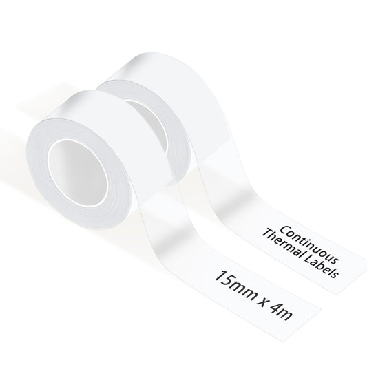 Label Maker Tape for Phomemo Label Printer of Model D30, Waterproof Anti-Oil Scratch-Resistant Continuous Stickers (15mmX4m, 2 Rolls), Suitable for Home&Office(Transparent) W 15mm x L 4M Transparent