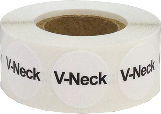 White Circle V-Neck Clothing Size Stickers for Retail Apparel 0.75 Inch 500 Total Adhesive Labels