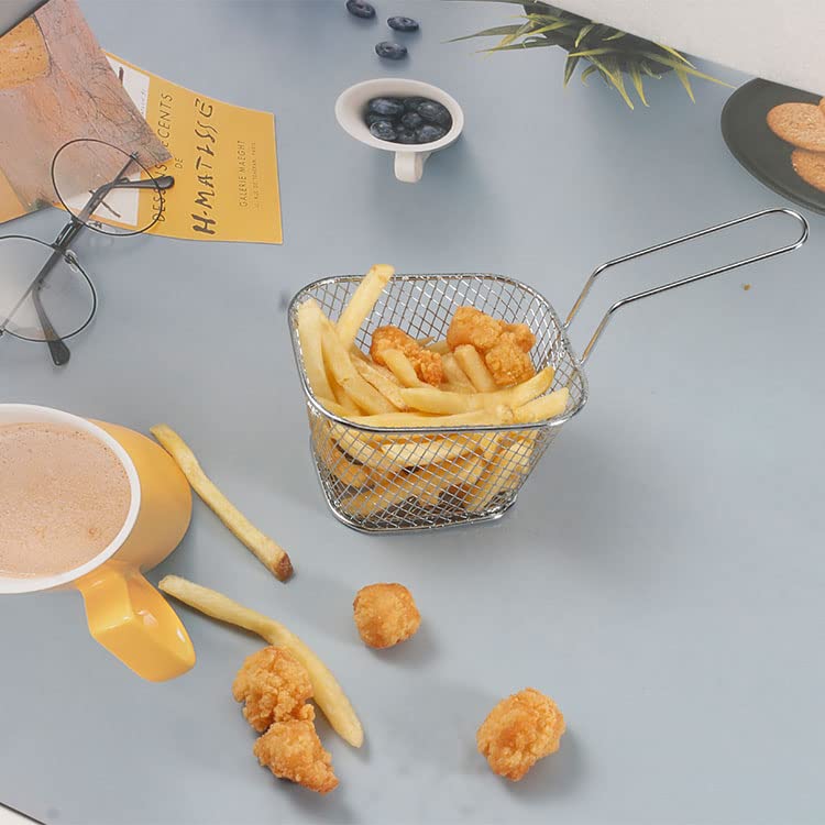 12Pcs Mini Square Fry Bakests French Fries Basket 4.1x3.3x2.6Inches Table Serving Frying Chips Baskets, French Fry Holder for Kitchen Restaurant Party Barbecue(Silver)
