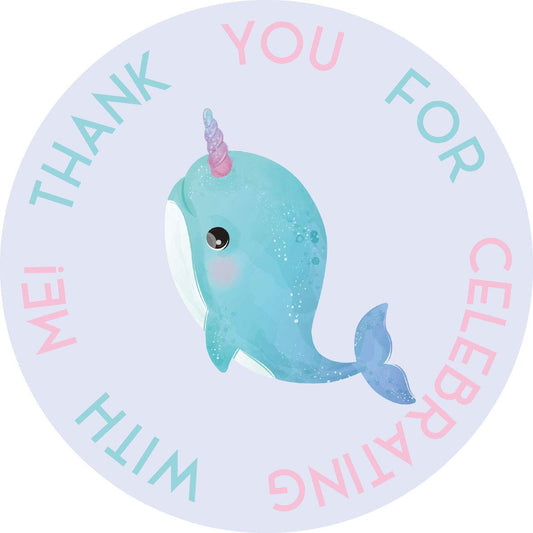 Narwhal Party Thank You Stickers, 40-Pack 2" Birthday Birthday Sticker Labels, Decorations