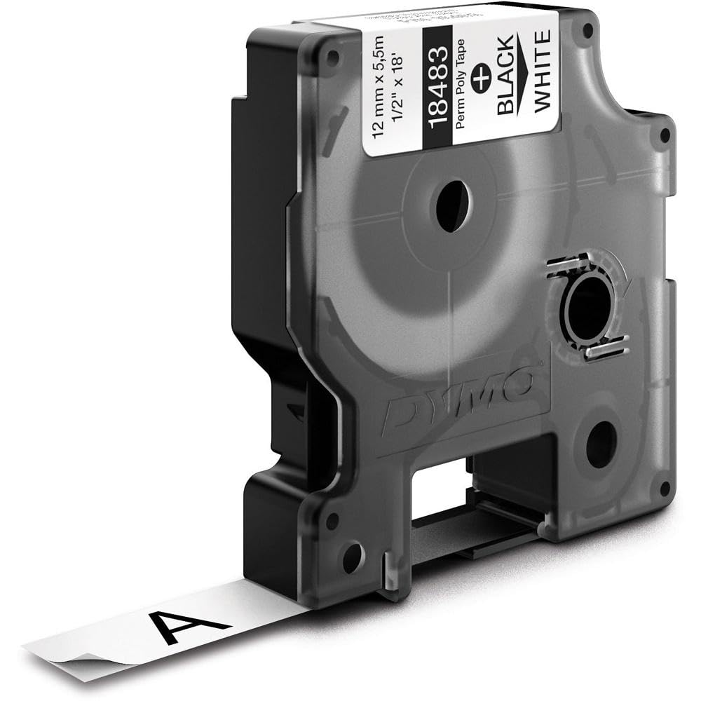 DYMO Rhino Industrial Permanent Polyester Labels, 1/2", Black Print on White Tape 1/2" (12MM)