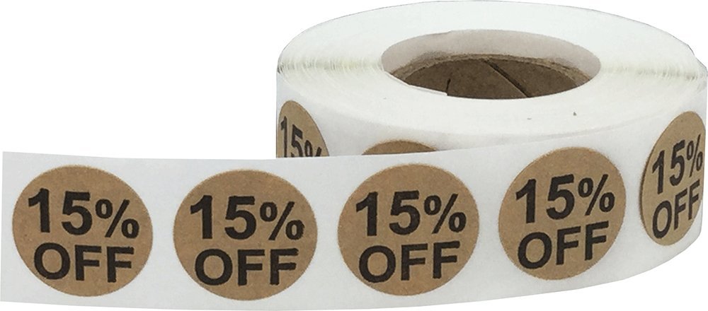 Natural Kraft 15% Off Stickers for Retail, 0.75-inch color-coding labels with adhesive backing 