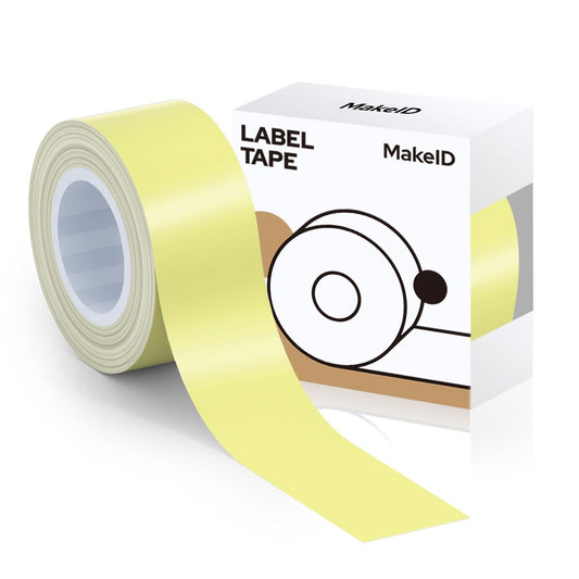 MakeID Label Maker Tape - Self-Adhesive Sticker Label Tape Refill Compatible with MakeID L1 Q1 Label Machine - Waterproof 6-Layer Laminated Film, Split-Back Design, 0.63"x13' (16mm x 4m) Light Yellow
