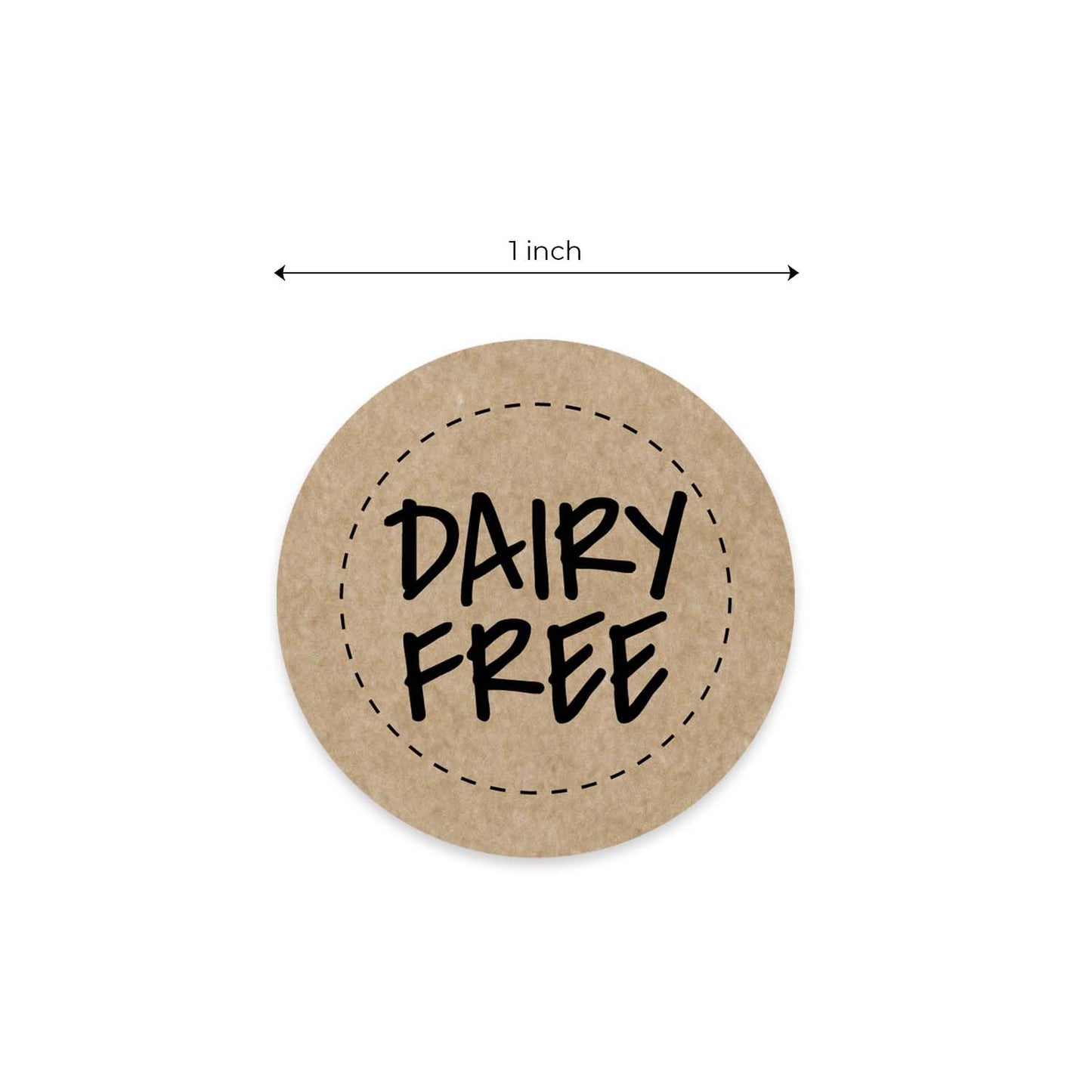 Brown Kraft Dairy Free Stickers / 500 Food Allergy Label Roll / 1" Small Round Vegan Milk Lactose Free Labels/Made in The USA Brown Kraft