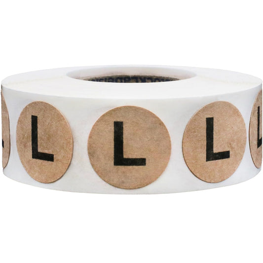 Natural Kraft Circle Large L Clothing Size Stickers for Retail Apparel 0.75 Inch 500 Total Adhesive Labels