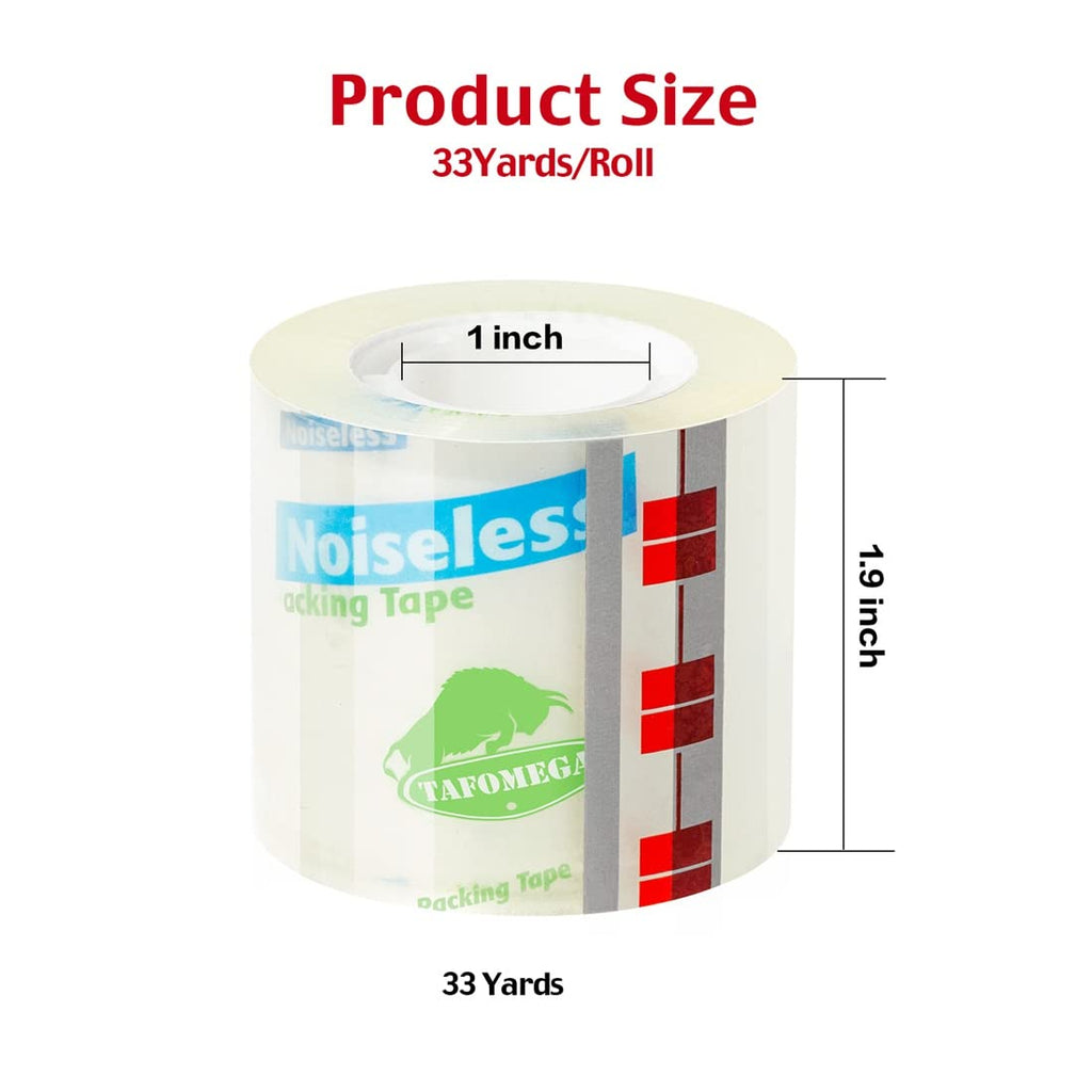 Packing Tape with Dispenser, 6 Packs Noiseless Clear Packaging Tape