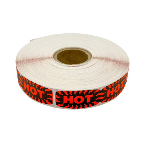 Bright Orange 'HOT' Sticker Labels - High-Contrast, High-Adhesive, Ideal for Supermarkets, Convenience Stores, Coffee Shops and Food establishments - 1000 Count Roll of 1 1/2" x 5/8" Size Stickers