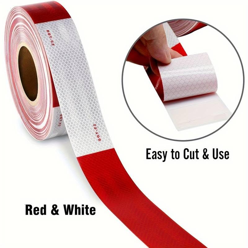 DOT-C2 Reflective Safety Tape 2 inches x 200 feet red/White Eye-catching Tape Suitable for Vehicles, Trailers, Boats, and Signage Safety Reflective Tape
