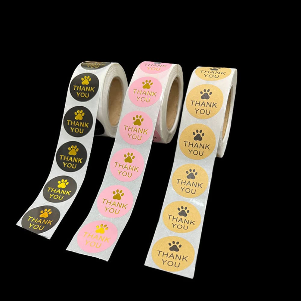 1500 Pcs Pet Paw Print Decals Thank You Sticker， Round Dog Paw Print Thank You Envelope Stickers Roll for Small Business，Round Kraft Labels Stickers
