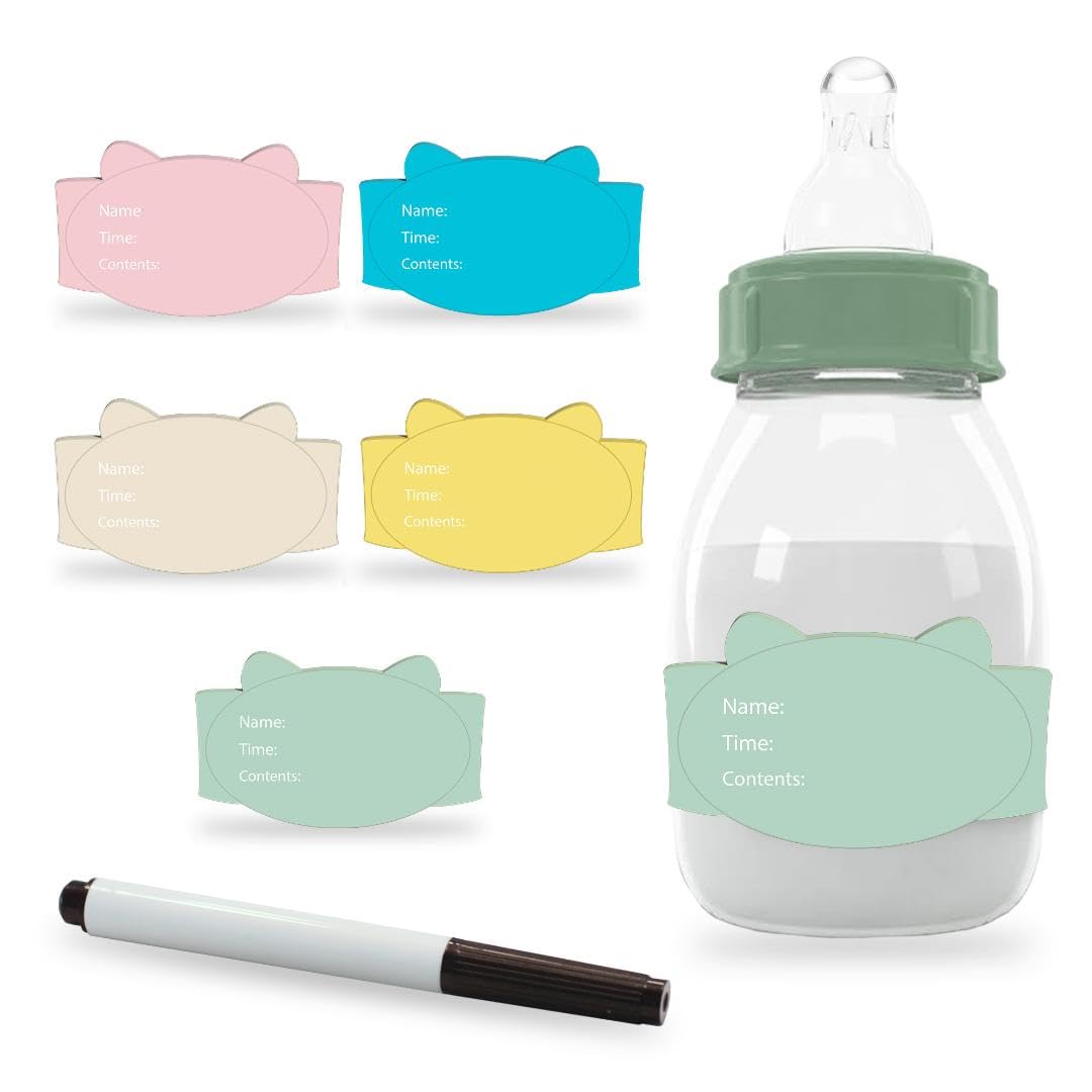 Adjustable Silicone Baby Bottle Labels with Claps- Reusable-Great for Day Care-Diswasher Safe- Waterproof- Essentials- Silicone Labels Open with Claps- Adjustable for Bottles