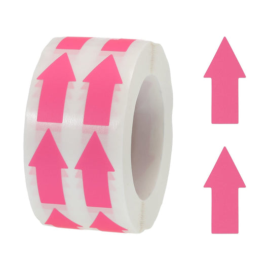 MECCANIXITY 1 Roll Arrow Sticker Labels 0.6x1.2 Inch Adhesive Arrow Shape Signs for Scrapbooking, DIY Craft, 1000 Count/Roll Fluorescent Pink