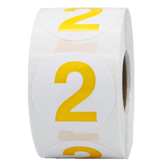 Yellow Number 2 Circle Stickers, 1.5 Inches Round, 500 Labels on a Roll Yellow 2