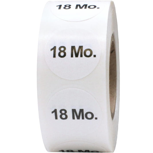 White Circle 18 Months Clothing Size Stickers for Retail Apparel 0.75 Inch 500 Total Adhesive Labels