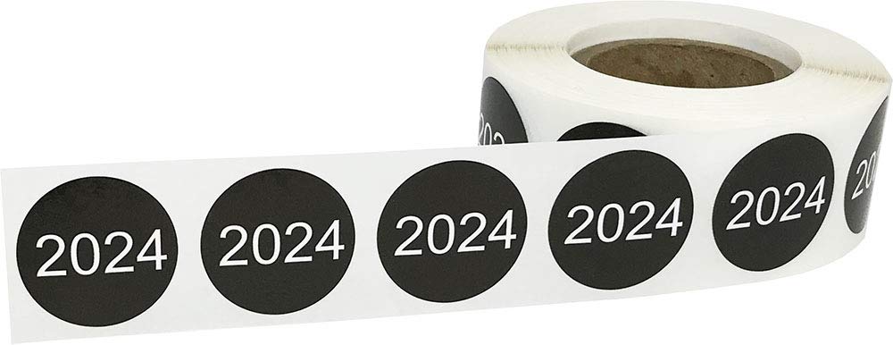 InStockLabels 2024 Year Stickers (Black) - 0.75", 500 Round Stickers Per Roll – Round Labels for File Folders, Sticker Labels for End of Year Organization, Circle Stickers for Office & Home Use
