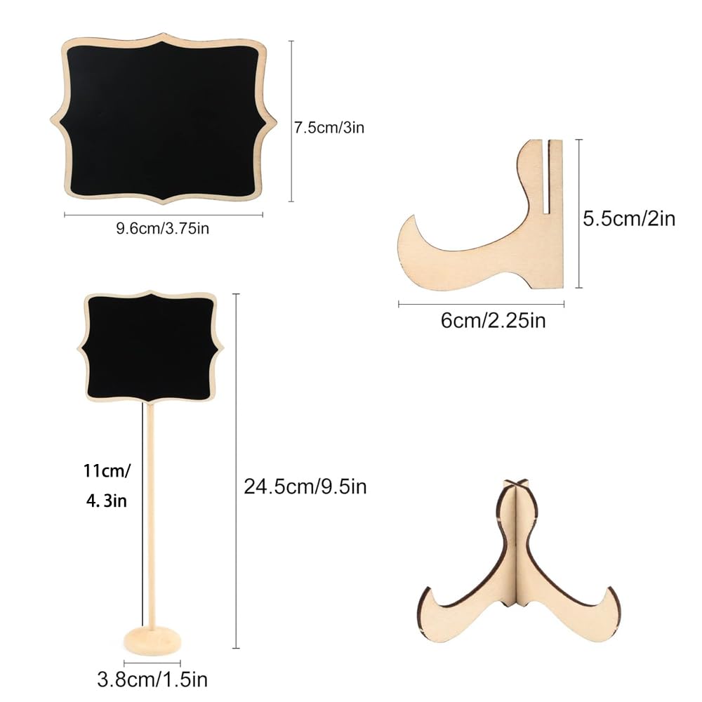 10 Pack Wooden Chalkboard Signs with Stand - Mini Reusable Food Labels for Wedding Buffet, Party Decor & Table Number Display