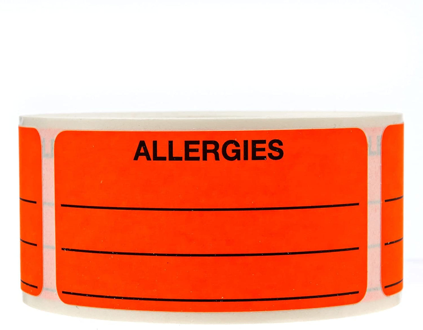 Allergies Sticker with Dispenser Box / 250 Allergy Stickers/Fluorescent Red Warning 1.125" x 2.25" Label